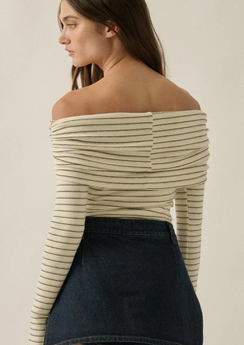 Striped Knit Fold Over Off The Shoulder Bodysuit