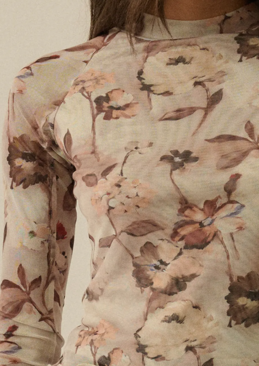 Floral Mesh Raglan Sleeve Top