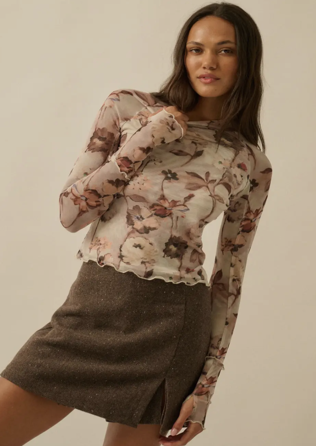 Floral Mesh Raglan Sleeve Top