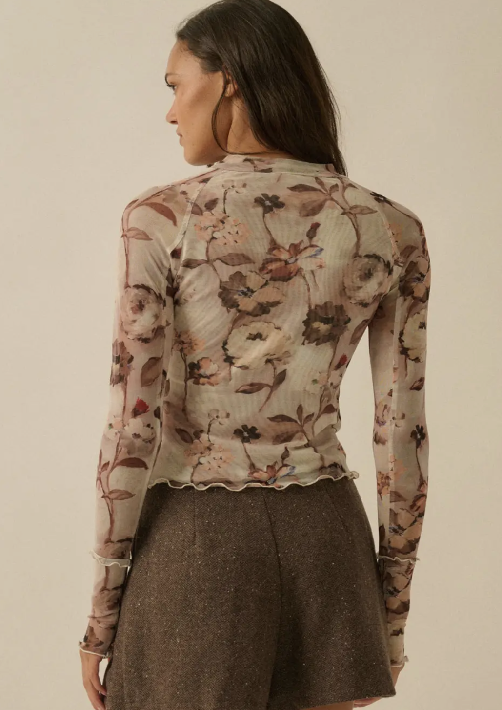 Floral Mesh Raglan Sleeve Top