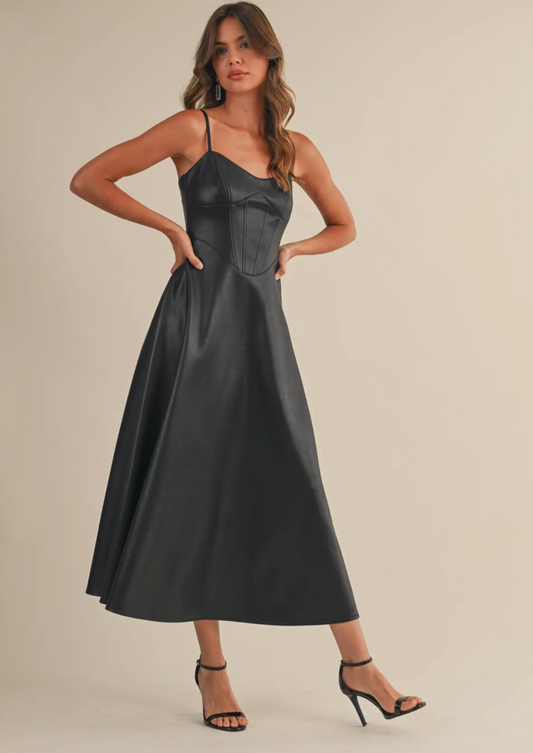 Faux Leather Panelled A Line Dress
