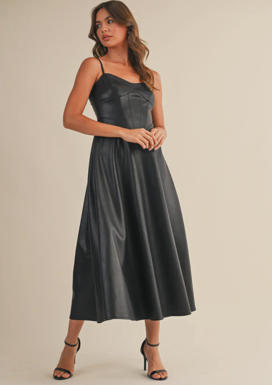 Faux Leather Panelled A Line Dress