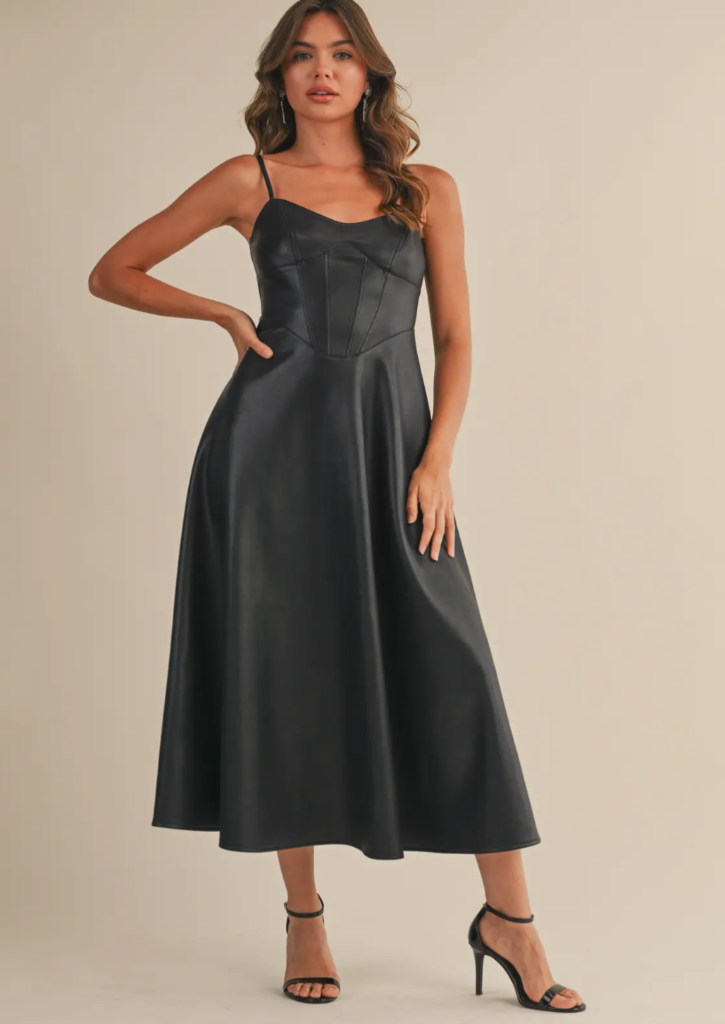 Faux Leather Panelled A Line Dress