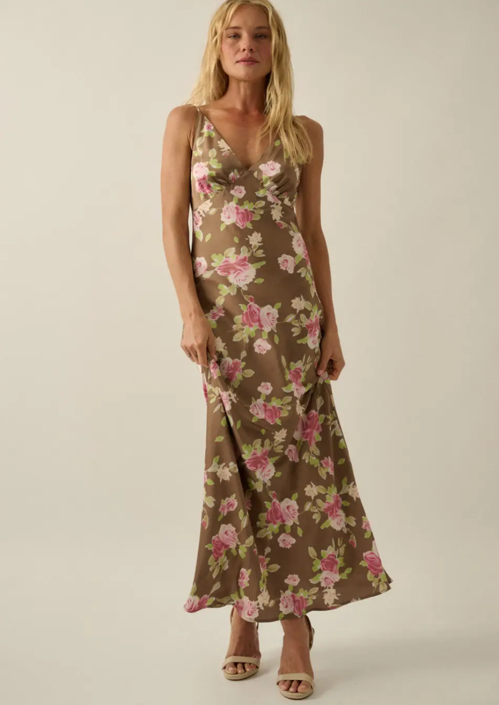 Floral Print Satin Bia's Cut Dress