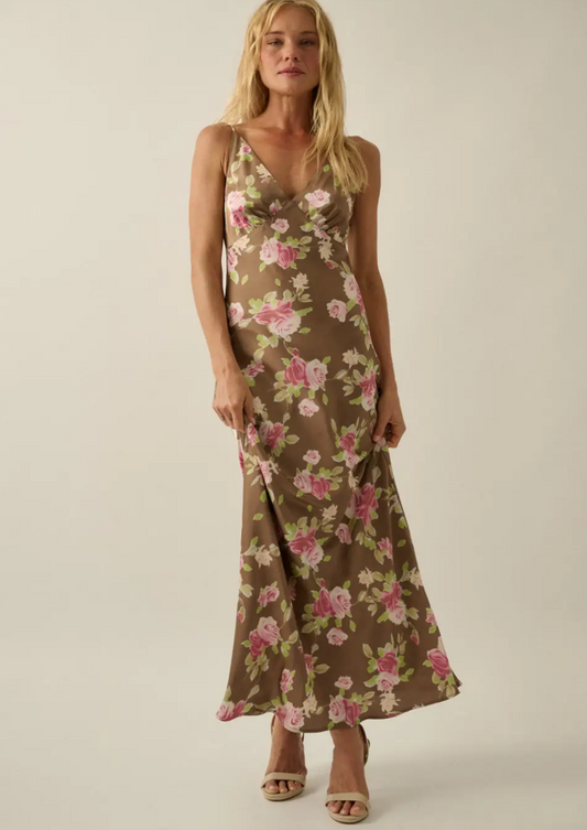 Floral Print Satin Bia's Cut Dress