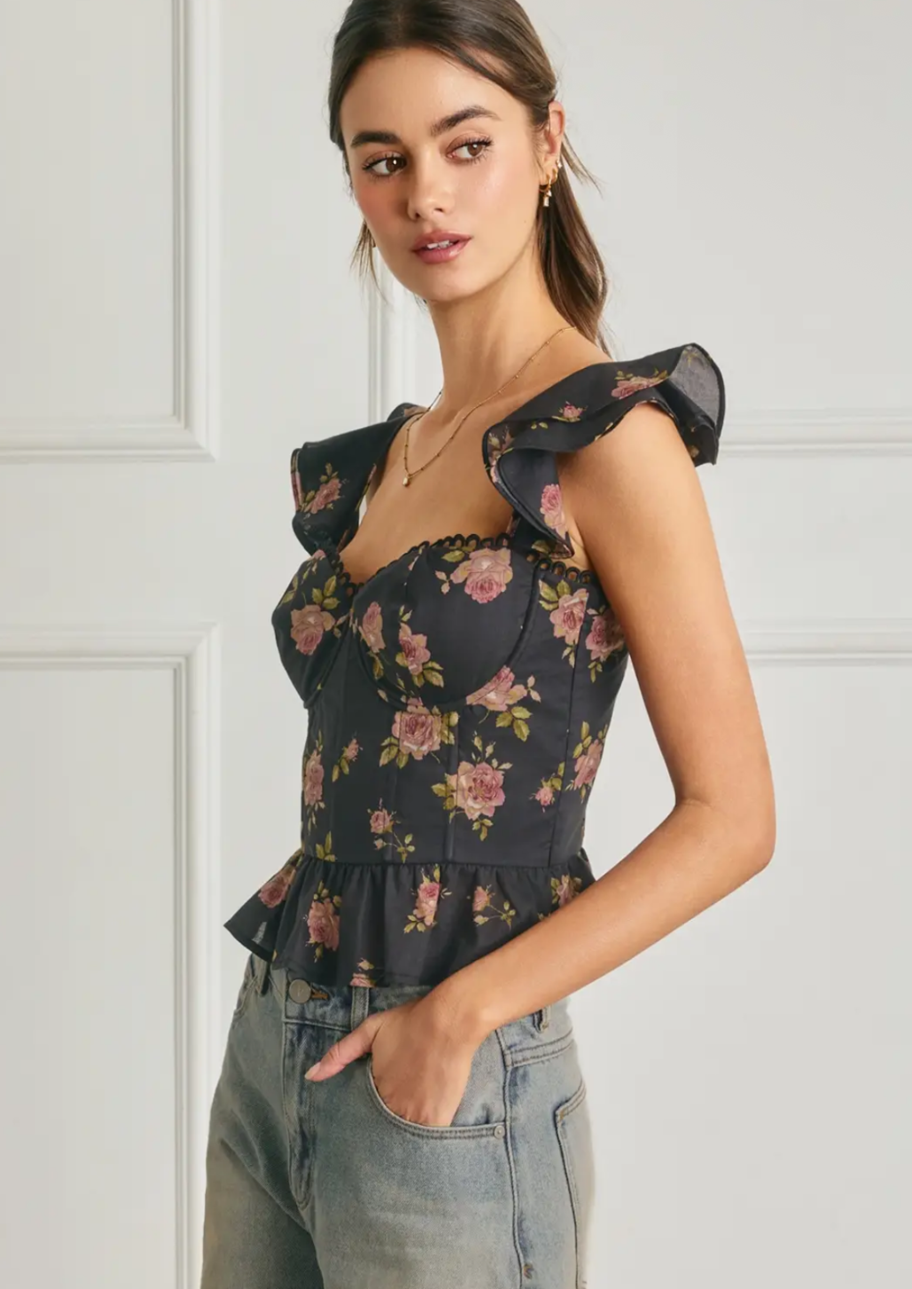 Floral Lace Corset Flutter Top