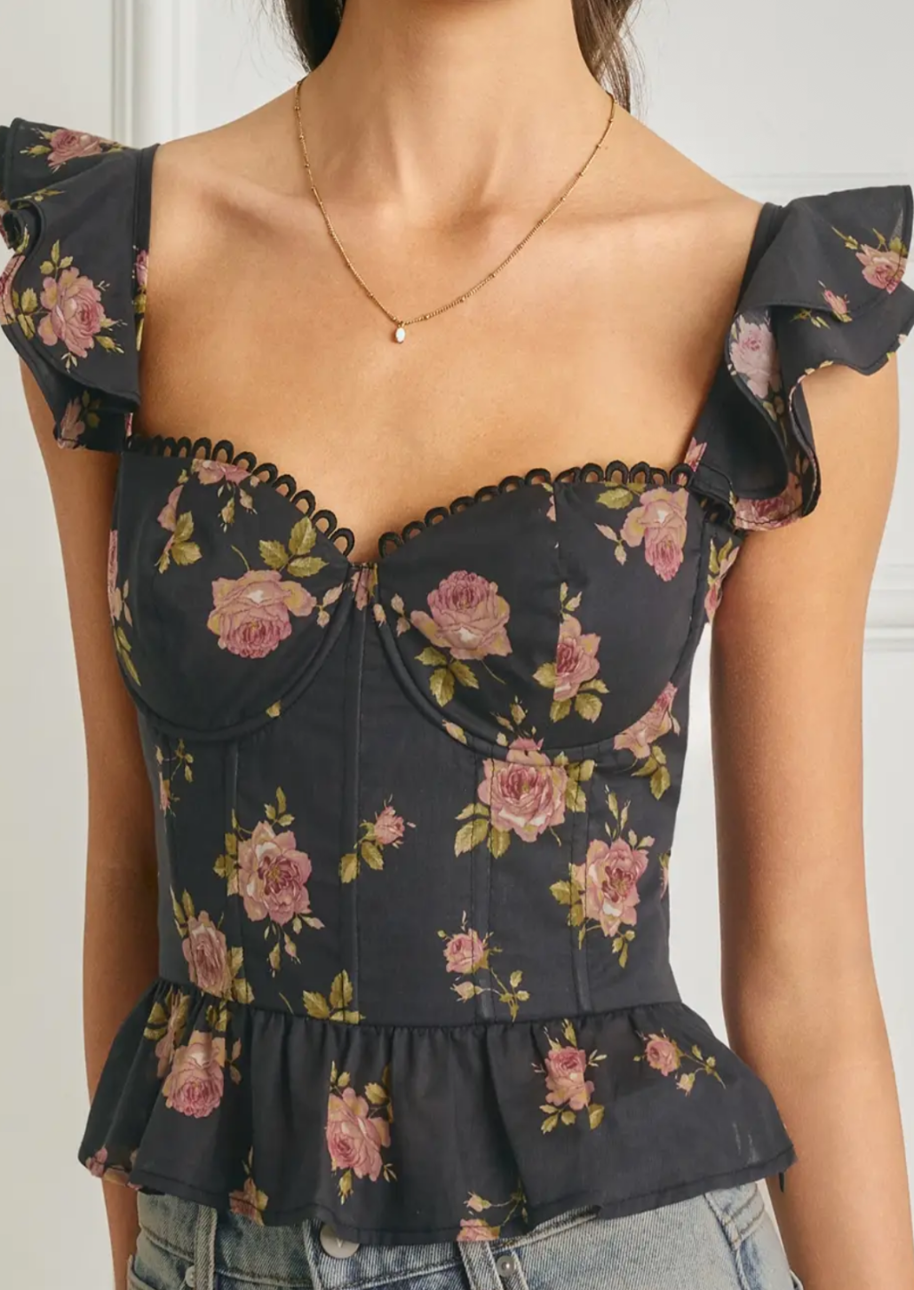 Floral Lace Corset Flutter Top