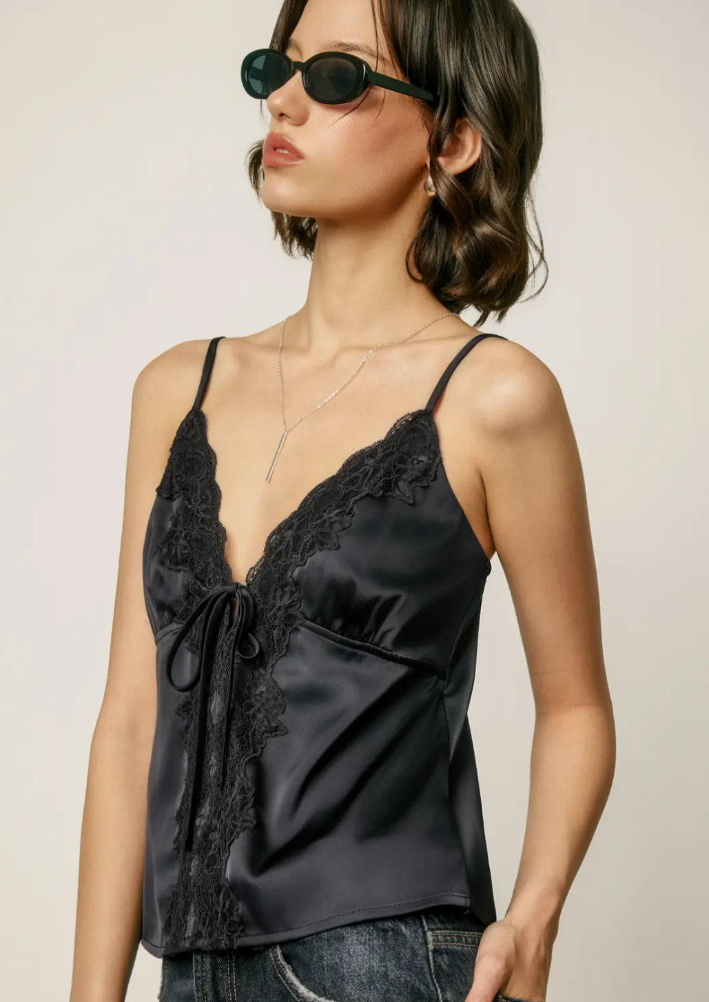 Navy Lace Satin Cami