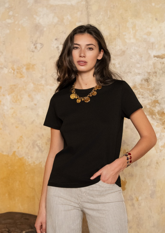 Black Round Neck Cotton T-Shirt