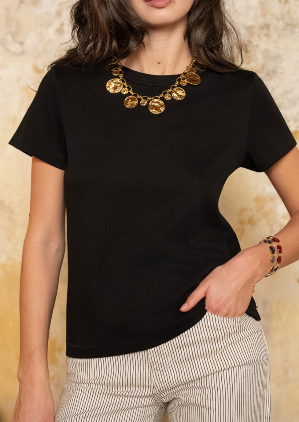 Black Round Neck Cotton T-Shirt
