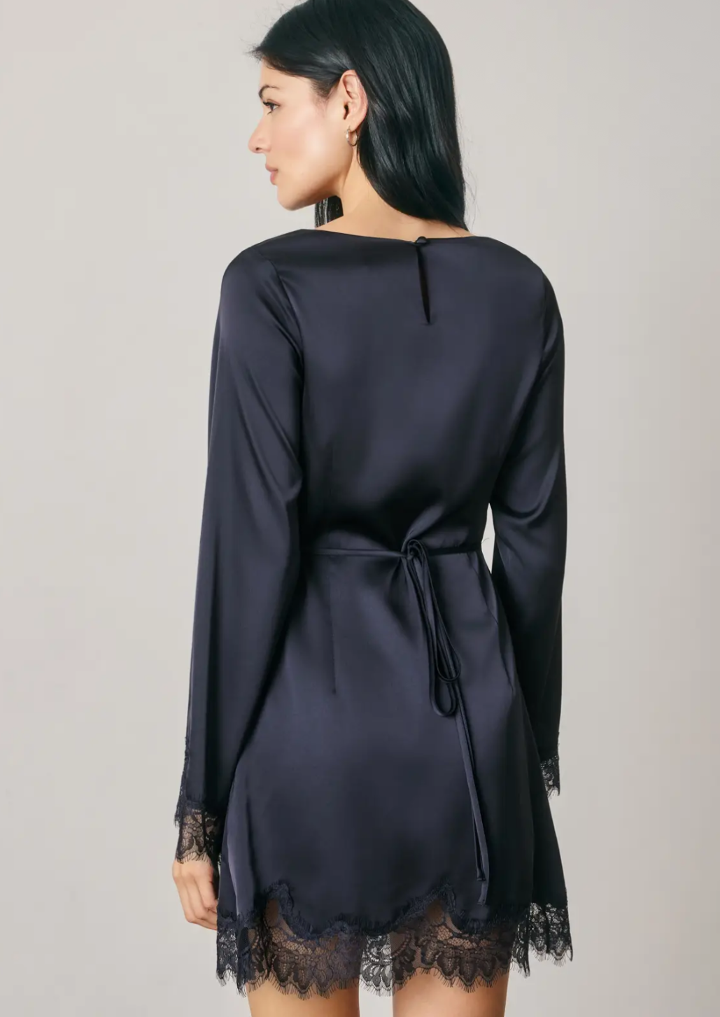 Satin Lace Long Sleeve Mini Dress
