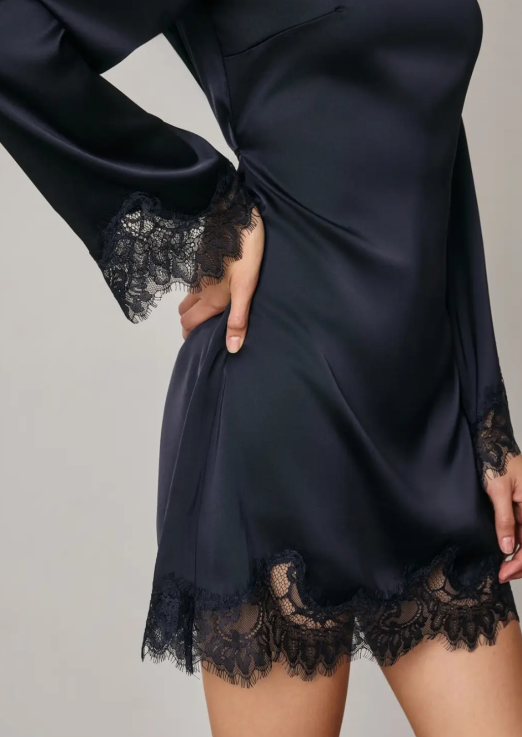 Satin Lace Long Sleeve Mini Dress