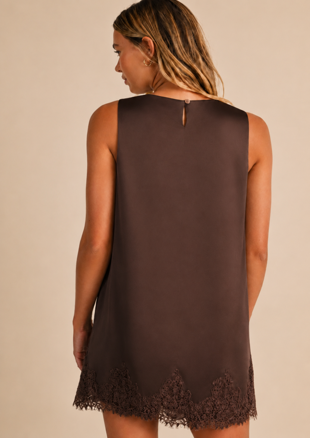 Sleeveless Satin Lace Trim Mini Dress