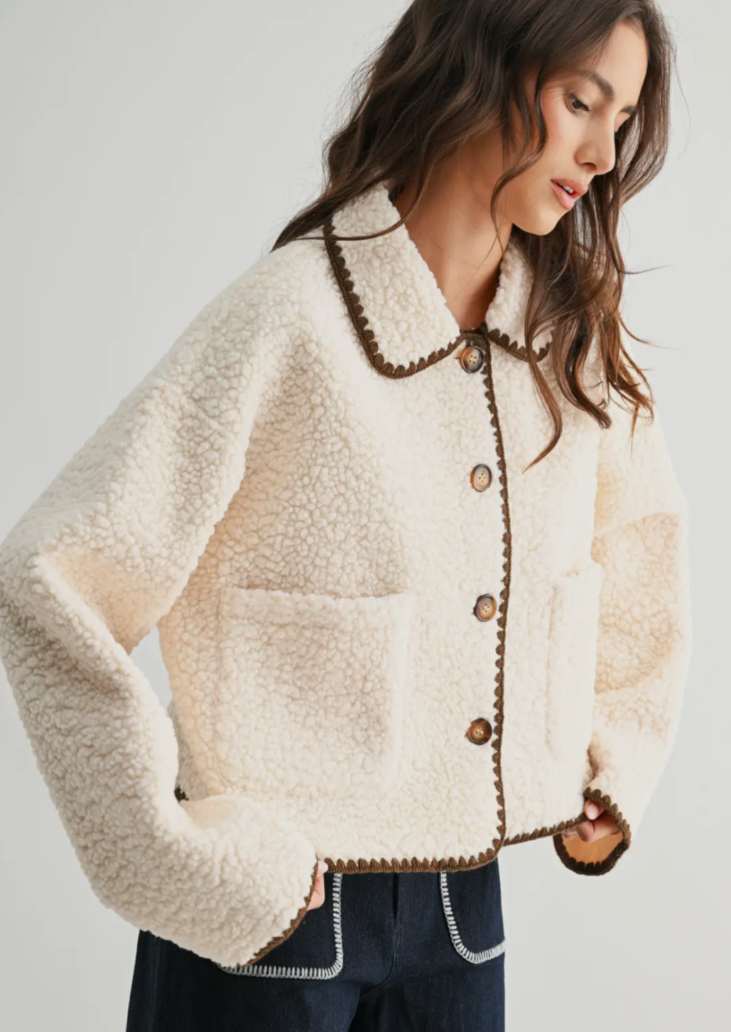 Contrast Trim Sherpa Jacket