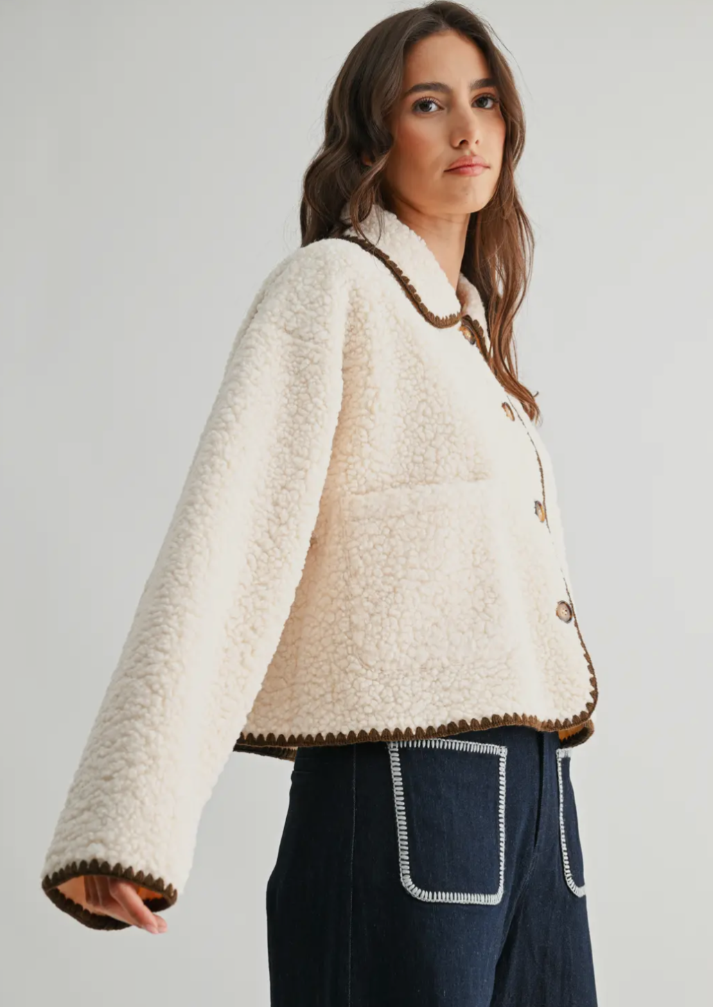 Contrast Trim Sherpa Jacket