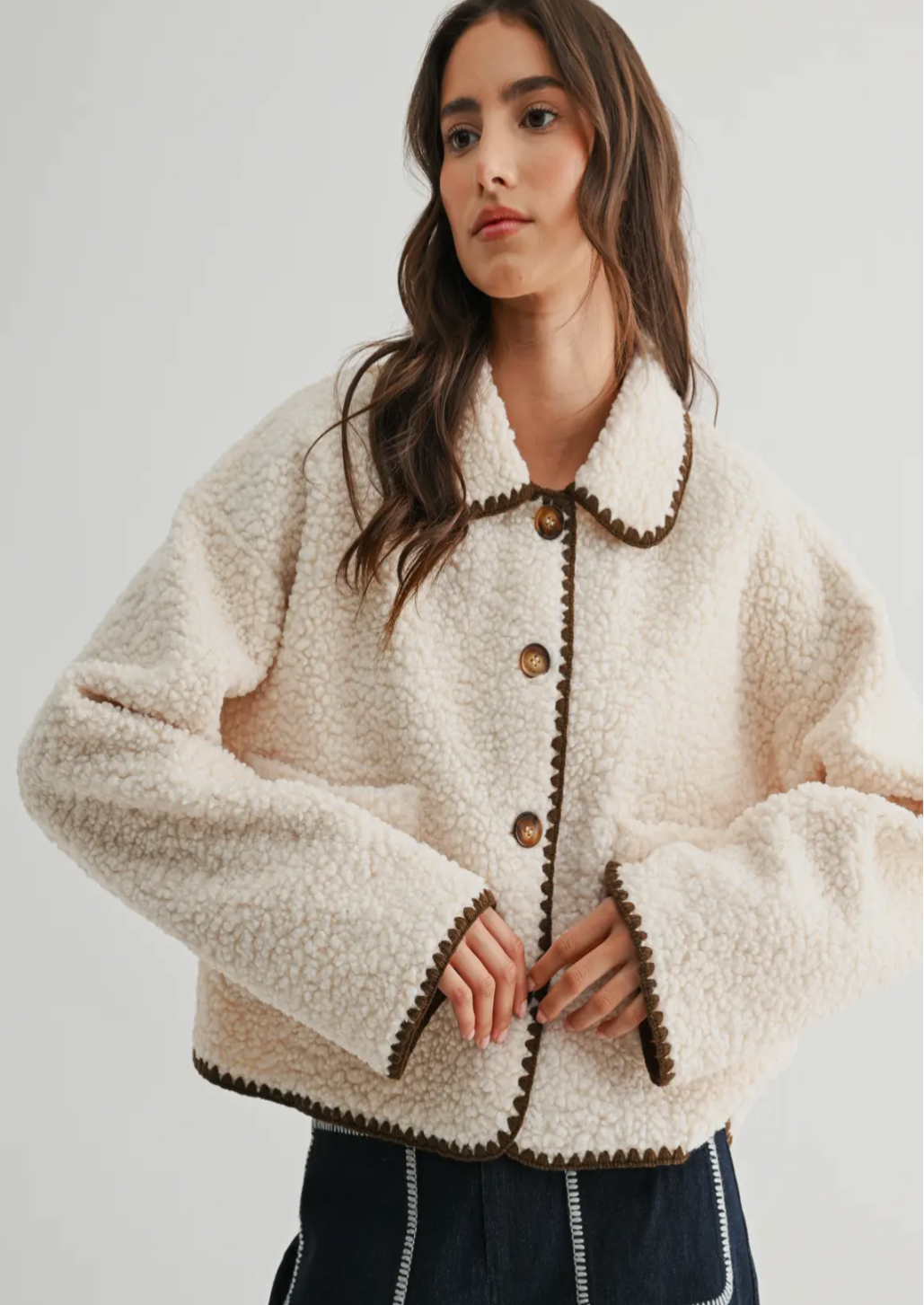 Contrast Trim Sherpa Jacket