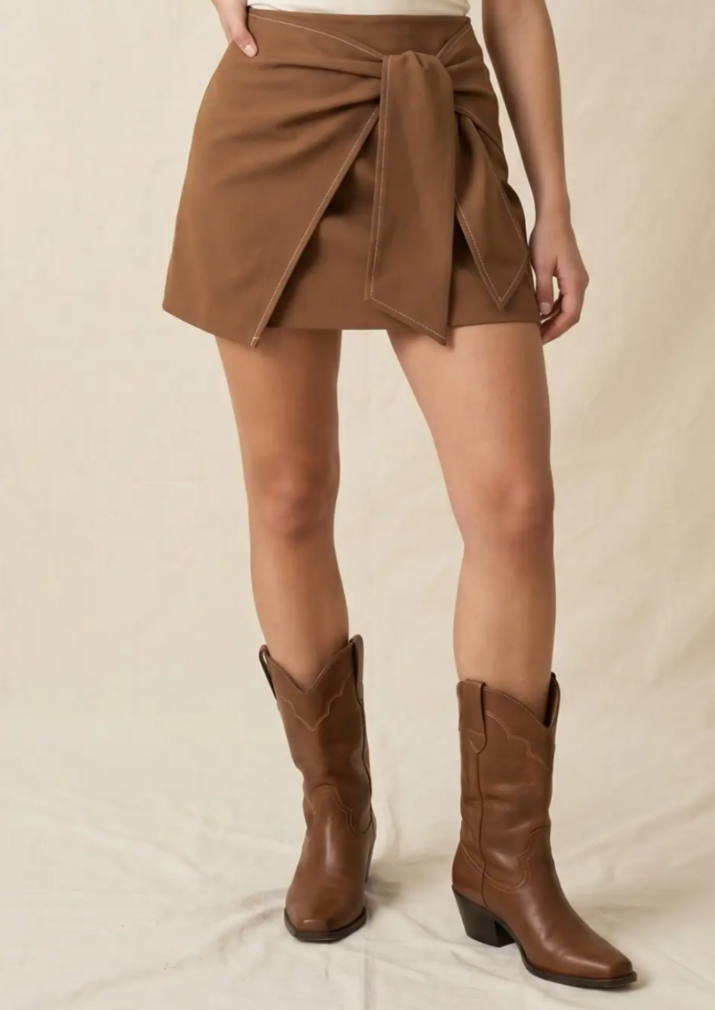 Wrapped Skirt With Contrast Stitching