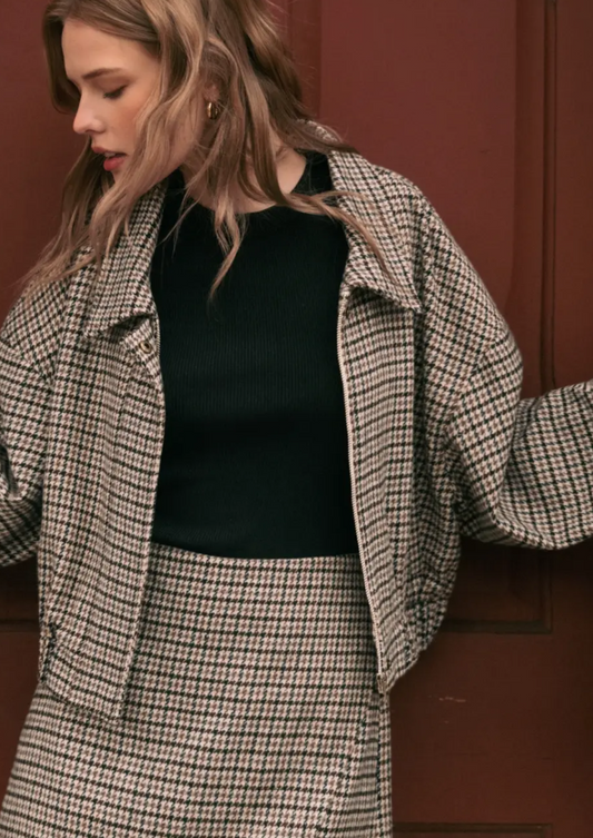 Houndstooth Pattern Bomber Jacket