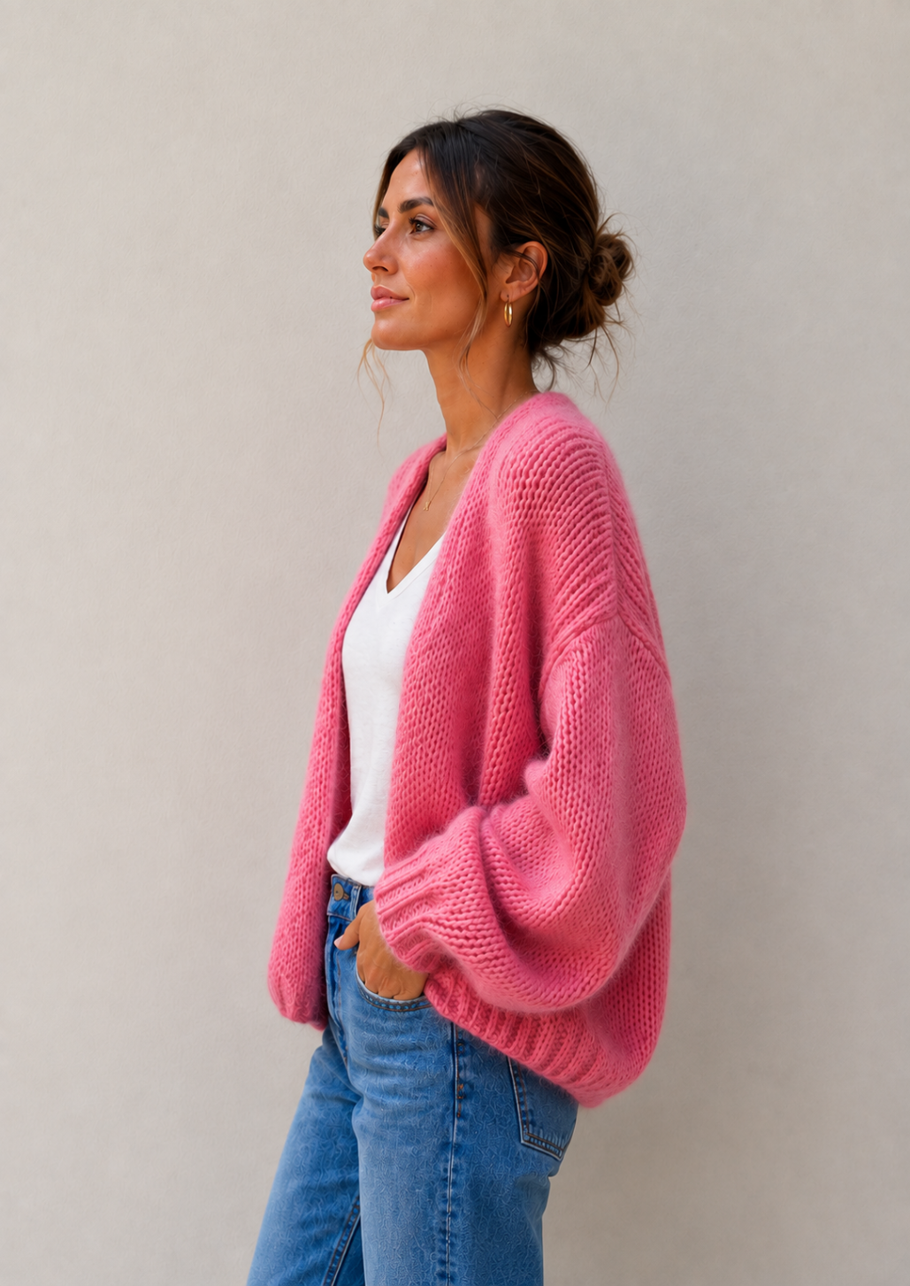 Pink Bernadette Oversized Mohair Cardigan