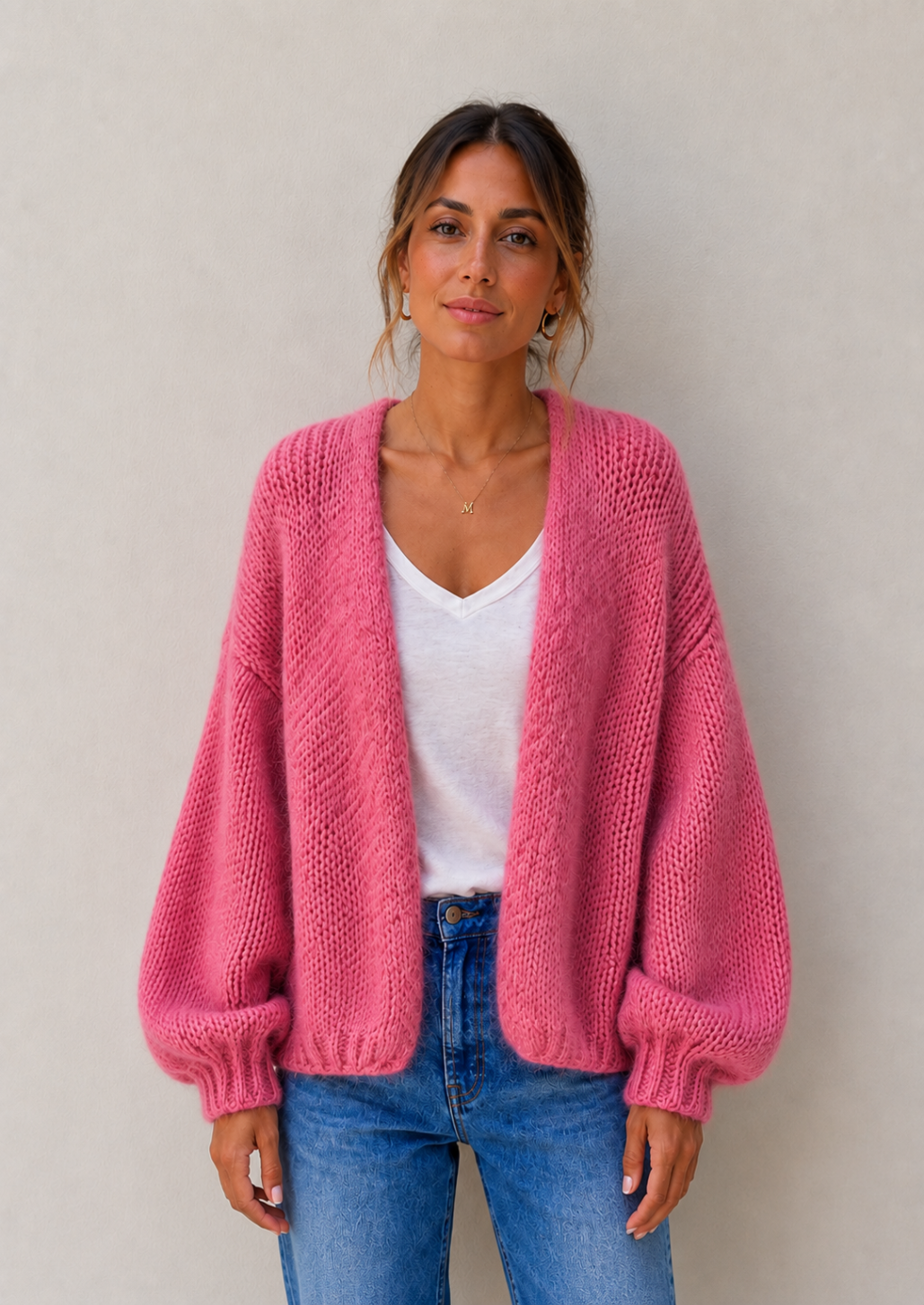 Pink Bernadette Oversized Mohair Cardigan
