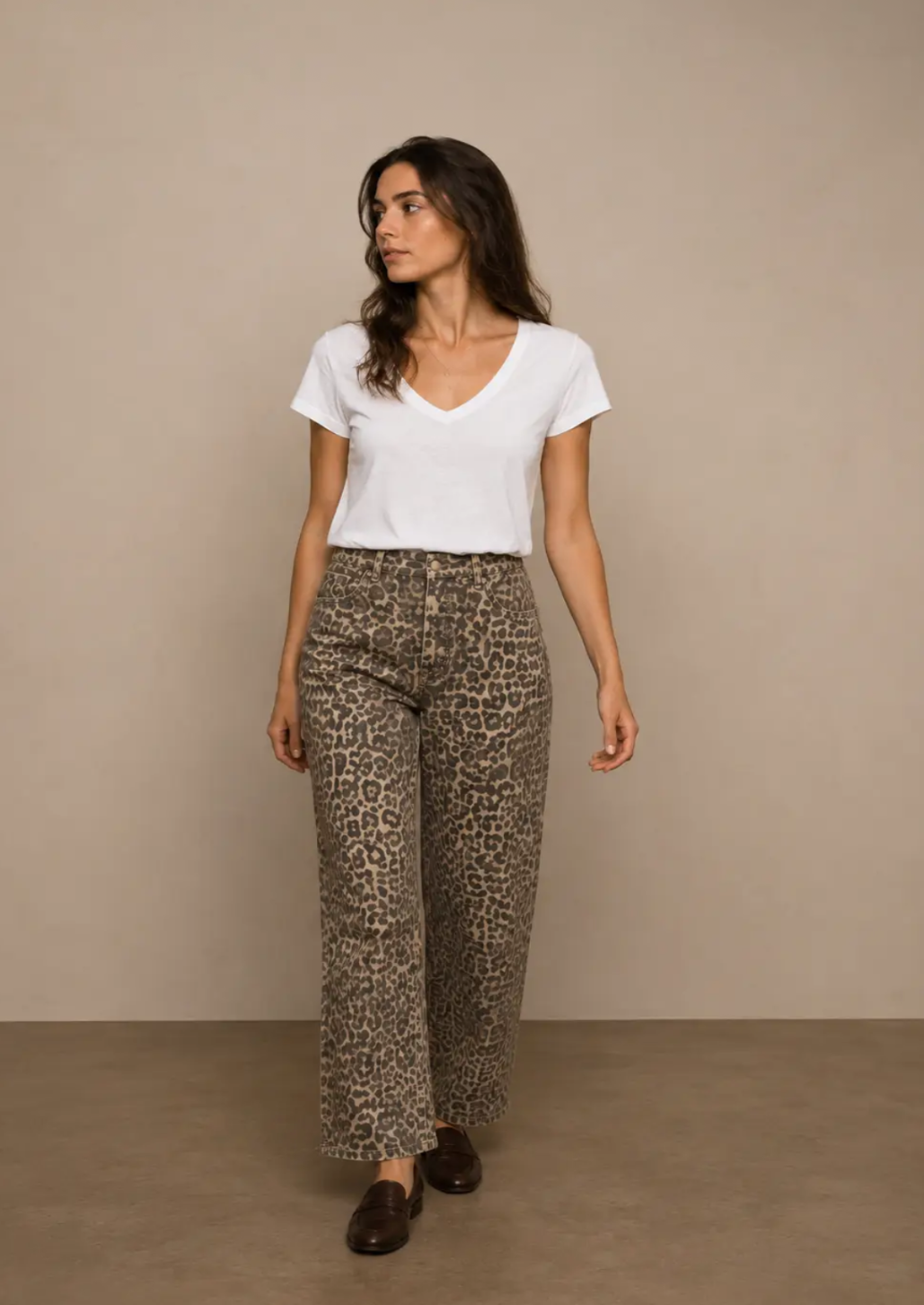 Straight Cut Leopard Print Jean