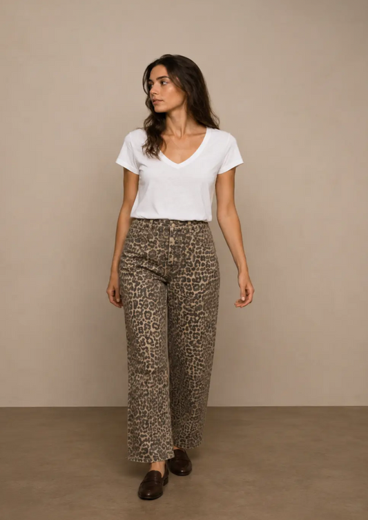 Straight Cut Leopard Print Jean