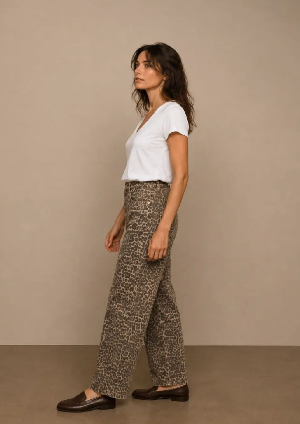Straight Cut Leopard Print Jean