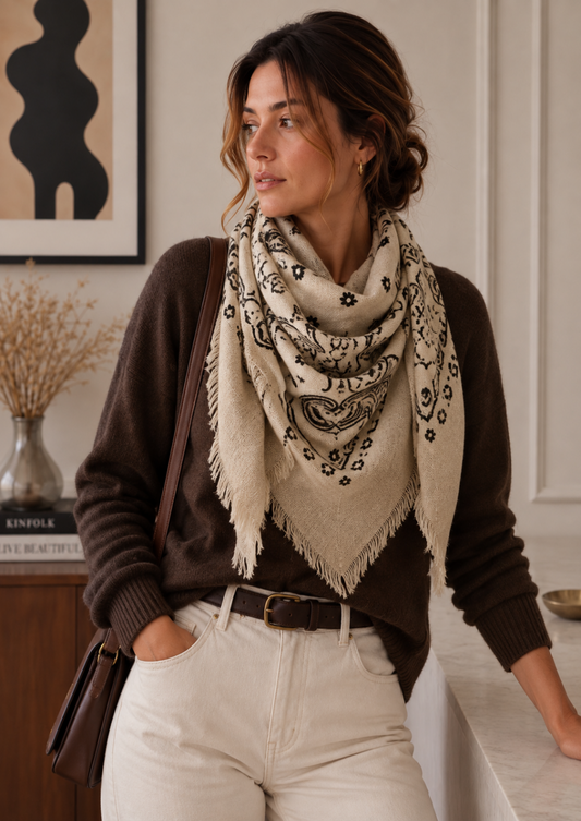 Square Wool Scarf With Paisley Pattern