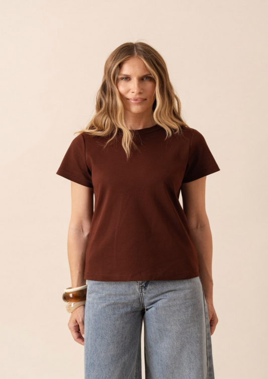 Rust Round Neck Cotton T Shirt