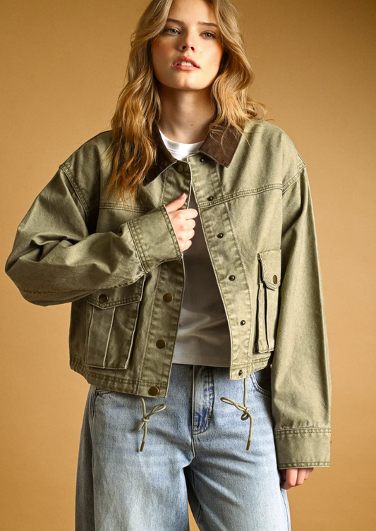 Contrast Collar Utility Jacket