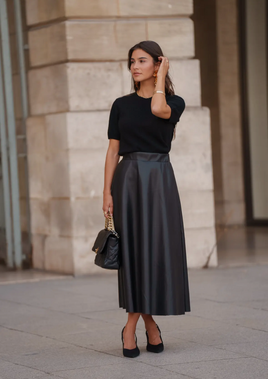 Camile Long Faux Leather Skirt