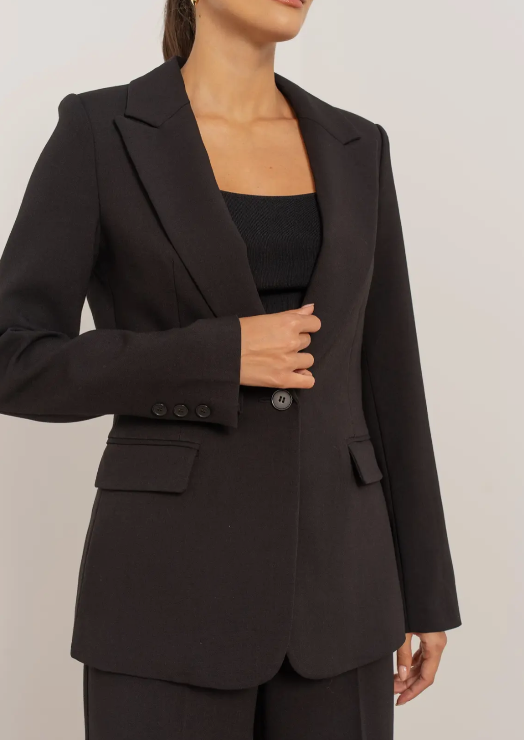 One Button Black Blazer