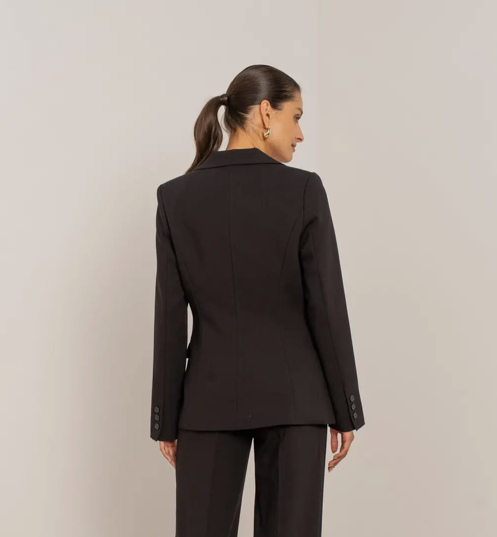 One Button Black Blazer