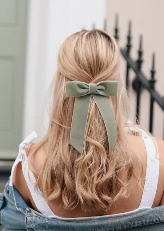 Sage Velvet Bow Hair Clip