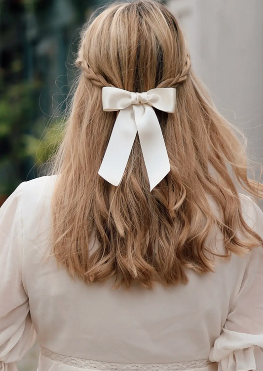 Ivory Satin Hair Bow