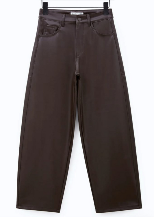 Wide Leg Pu Brown Trouser