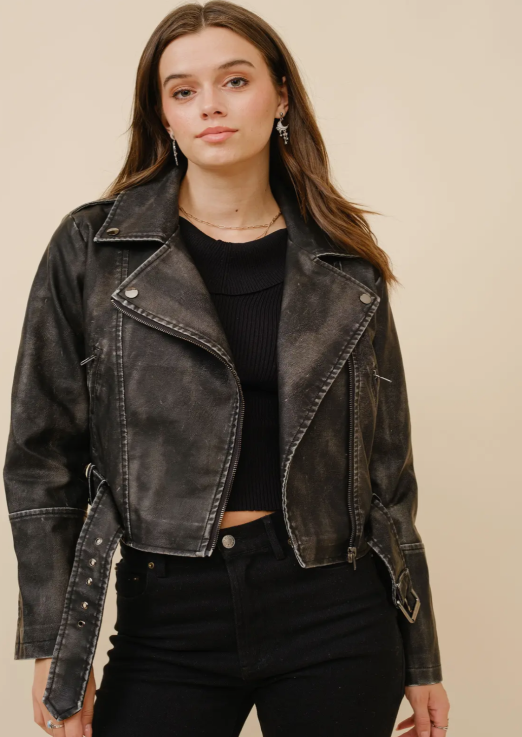 Washed Leather Moto Jacket