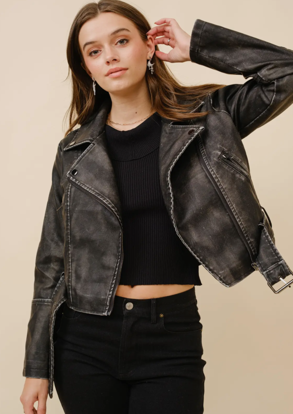 Washed Leather Moto Jacket