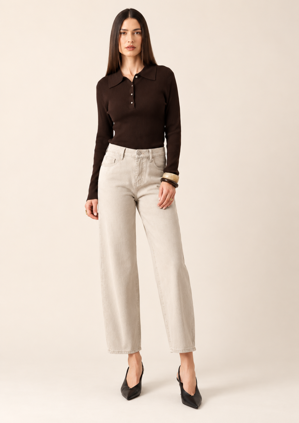 Bony Taupe Barrel Jean