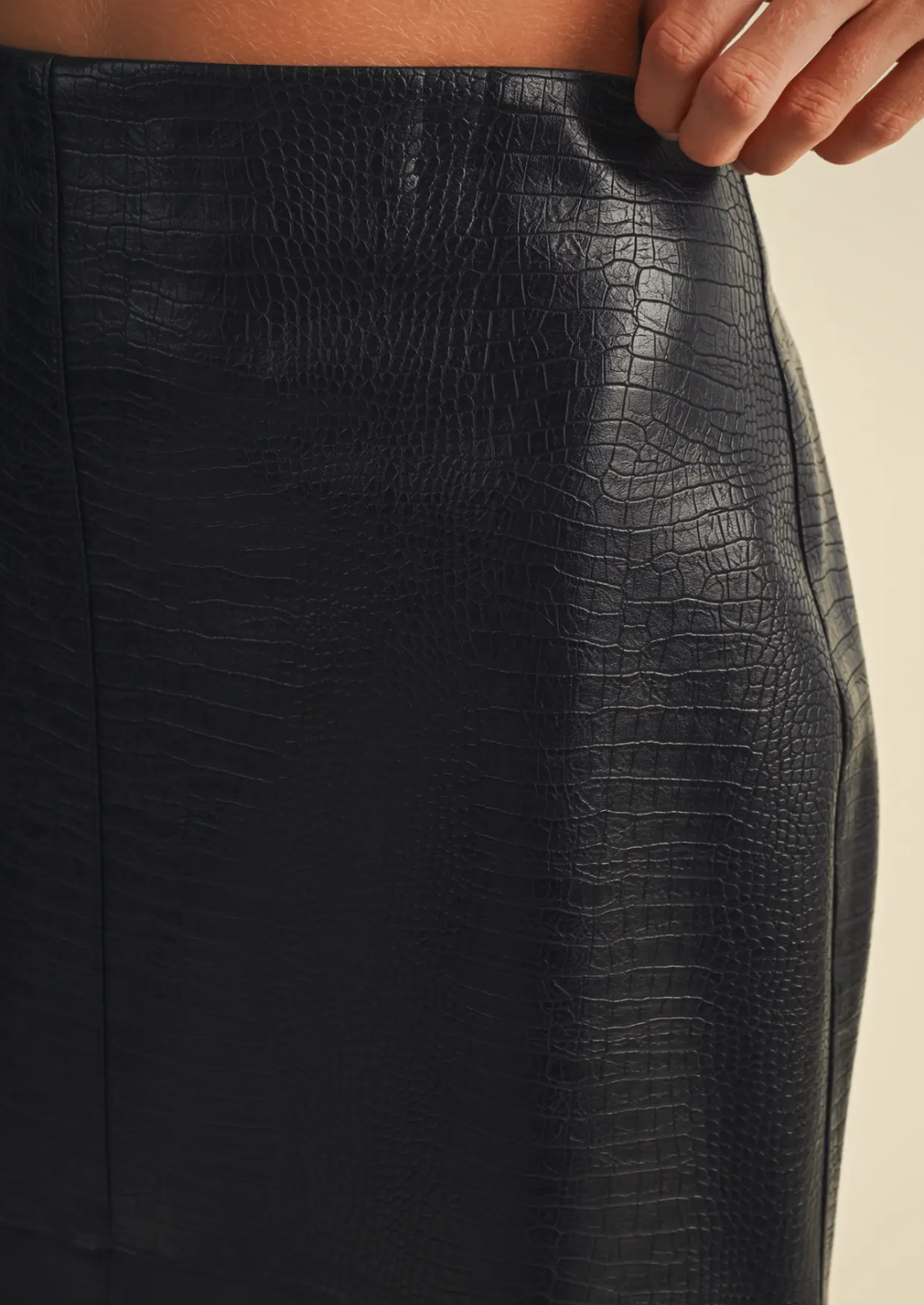 Croc Embossed Coated Pencil Skirt