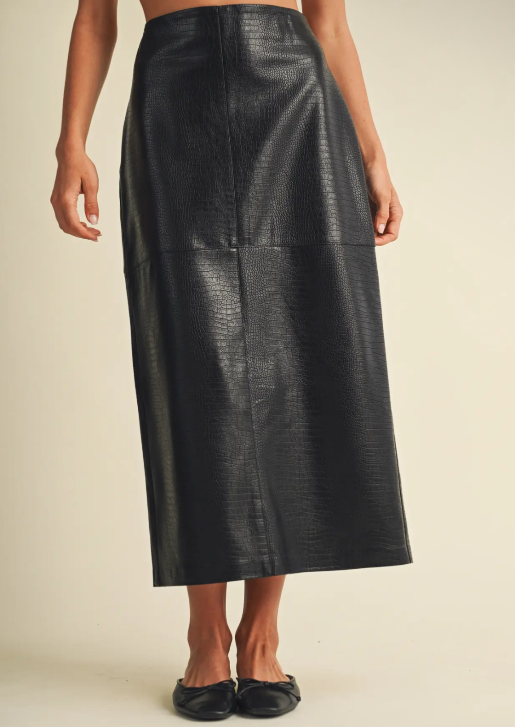 Croc Embossed Coated Pencil Skirt