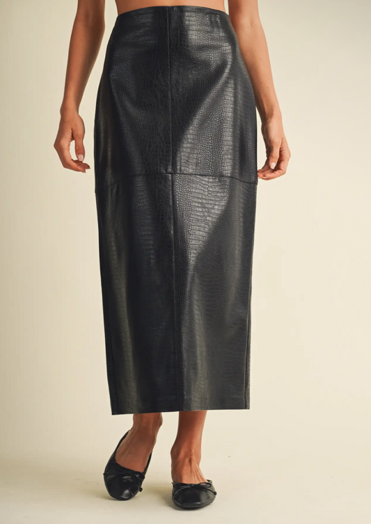 Croc Embossed Coated Pencil Skirt