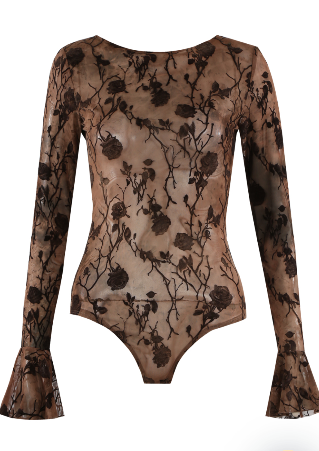 Velvet Brown Floral Mesh Bodysuit