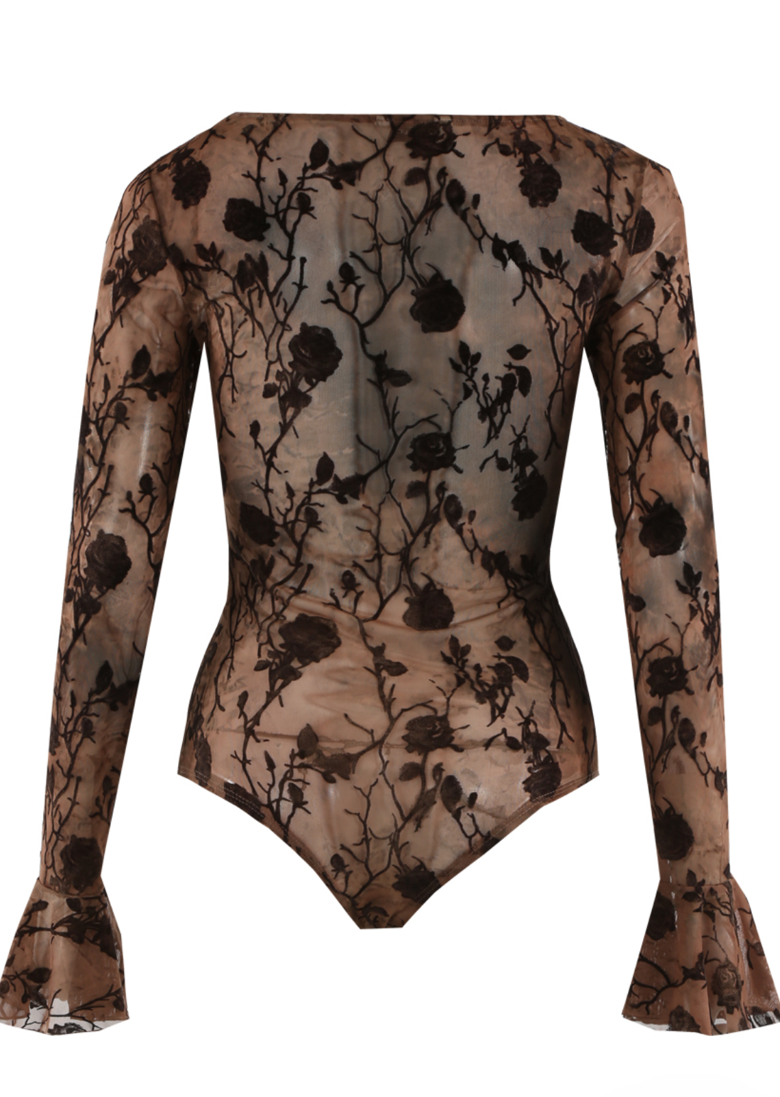 Velvet Brown Floral Mesh Bodysuit