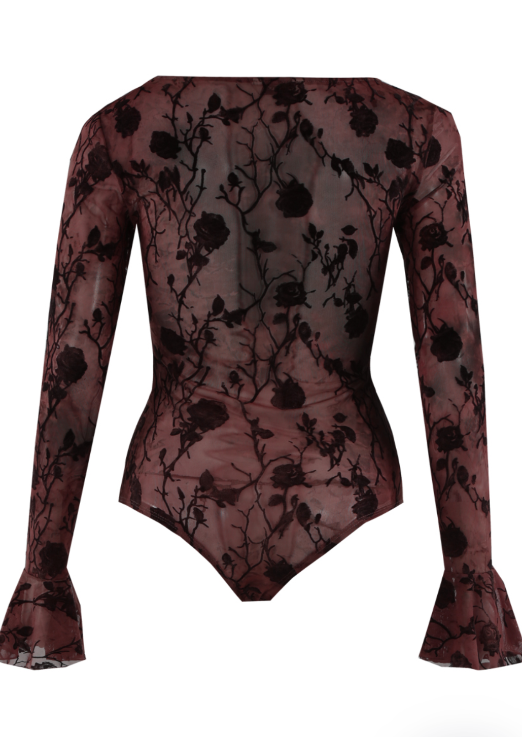 Velvet Burgundy Floral Mesh Bodysuit