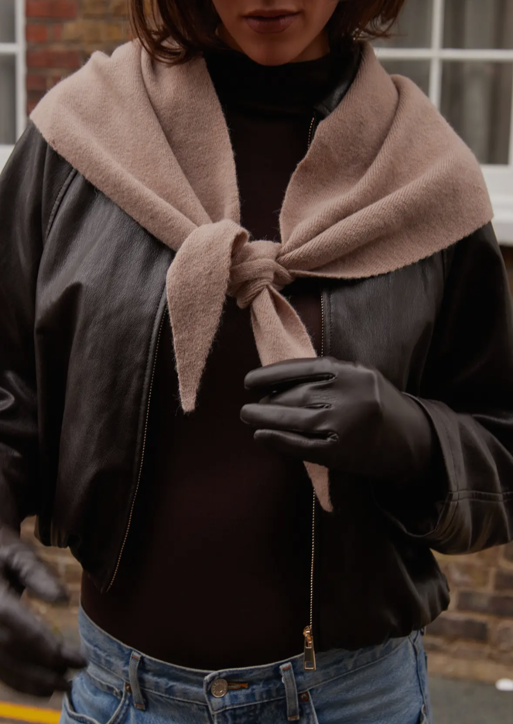 Knitted Triangle Taupe Scarf