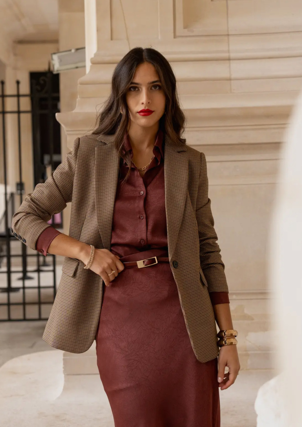 Checked Camel Blazer