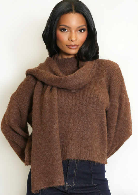Chocolate Mohair Jumper With Scarf