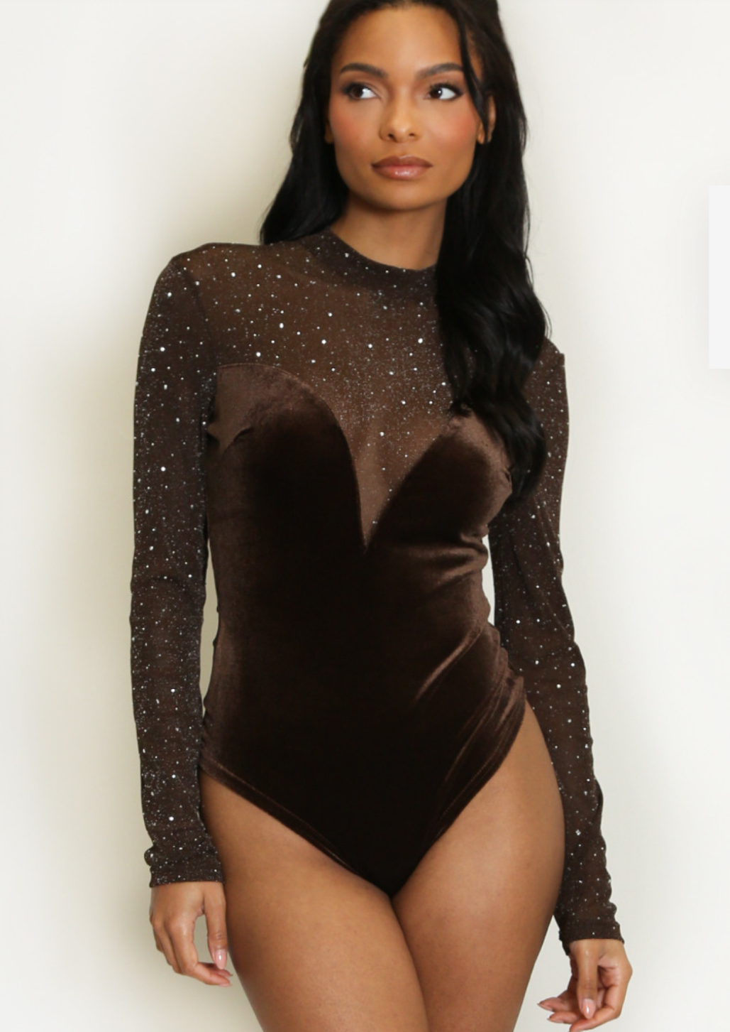 Velvet Studded Mesh Bodysuit