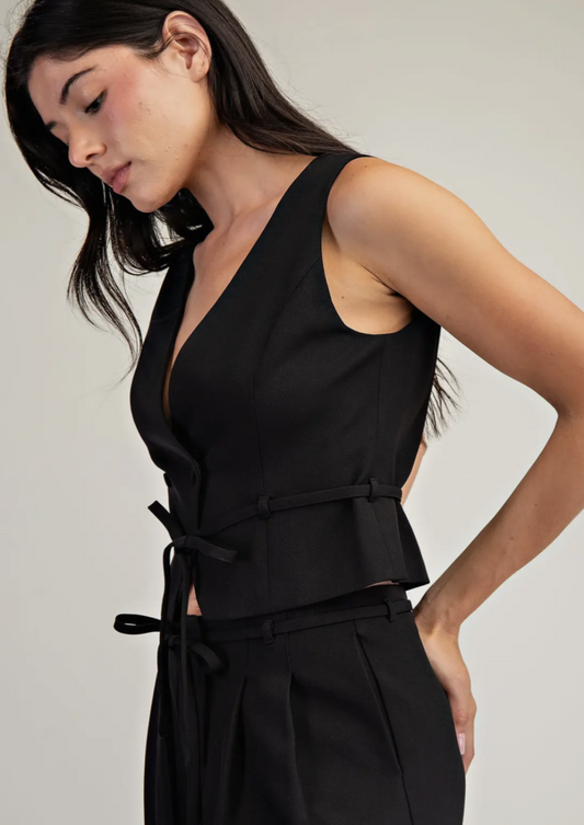 V Neck Tied Detail Woven Vest